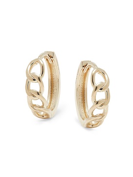 14K Yellow Gold Chain Huggie Earrings