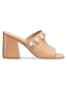 Portia 85MM Block Heel Pearl-Studded Mule Sandals