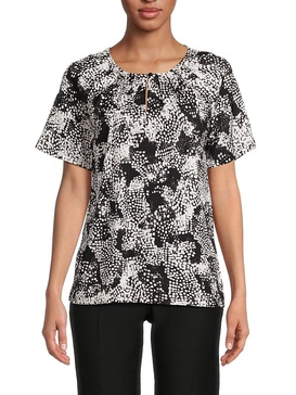 Short Sleeve Keyhole Pleated Top