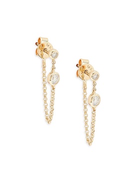 14K Yellow Gold & 0.214 TCW Diamond Chain Back Drop Earrings