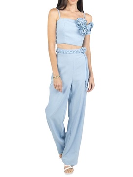 2-Piece Corsage Crop Top & Belted Pants Set
