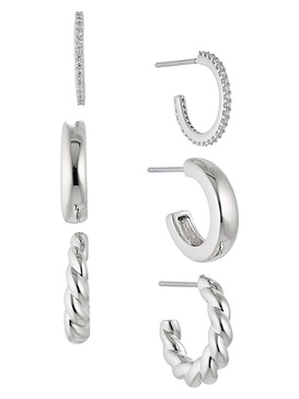 3-Piece Rhodium Plated Huggie Earrings