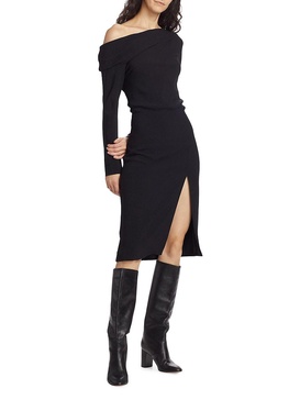 Asymmetric Off Shoulder Midi Dress