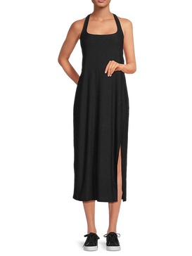 Squareneck Front Slit Midi Dress