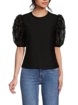 Ruffle Trim Puff Sleeve Top