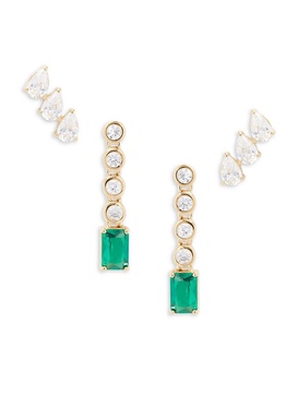 Set of 2 Goldtone & Cubic Zirconia Drop Earrings Set