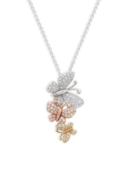 14K Tri-Gold Diamond Butterfly Pendant Necklace