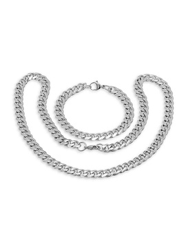 Stainless Steel 2-Piece Chain-Link Bracelet & Necklace Set