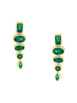 14K Yellow Gold & Emerald Multi Shaped Drop Earrings