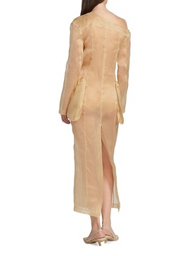 One Shoulder Organdy Midi Dress