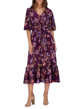 Puff Sleeve Floral Midi Dress