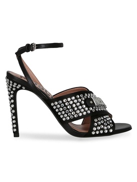 Crystal Logo Satin Heel Sandals