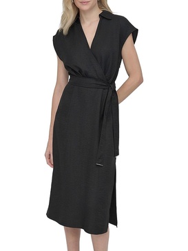 Textured Sleeveless Surplice Midi Shirtdress