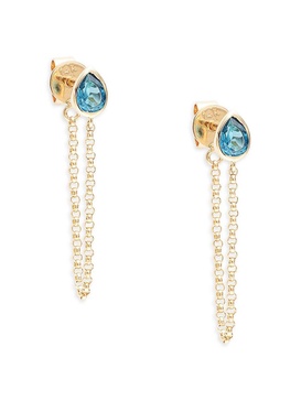 14K Yellow Gold & Topaz Front to Back Dangle Earrings