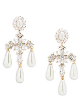 18K Goldplated Brass, Cubic Zirconia & Faux Pearl Dangle Drop Earrings