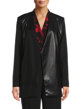 Faux Leather Open Front Jacket