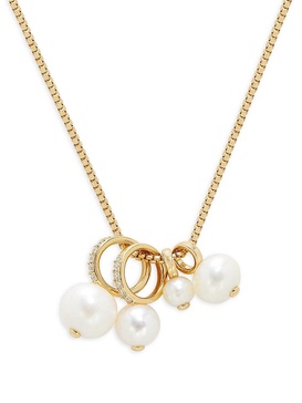 Nectar 18K Goldplated Cluster, 5-8MM Round Freshwater Pearl & Cubic Zirconia Pendant Necklace