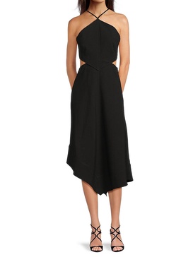Halterneck Cutout Asymmetric Midi Dress