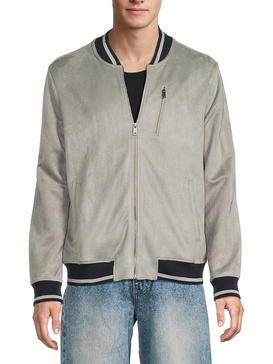 Baseball Collar Faux Suede Bomber Jacket