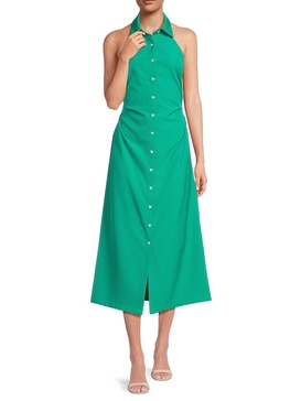 Dreia Sleeveless Backless Midi Halter Shirt Dress