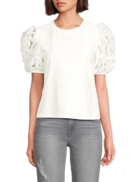 Wave Knit Puff Sleeve Top