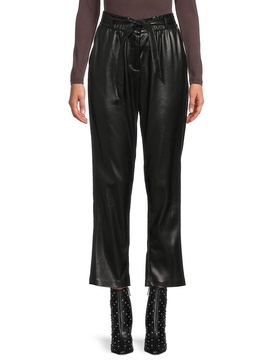 Belted Faux Leather Ankle Pants