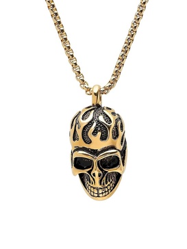 18K Gold Plated Fire Skull Pendant Necklace