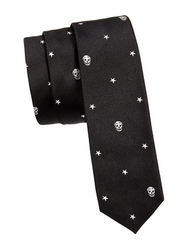 Skull & Star Print Silk Tie