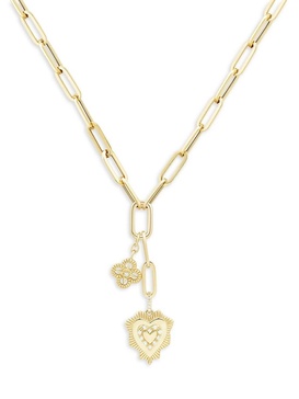 14K Yellow Gold & 0.1 TCW Diamond Clover & Heart Lariat Necklace