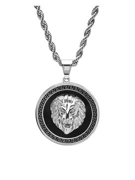 18K Goldplated & Simulated Diamond Lion Greek Key Mount Pendant Necklace