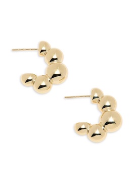 14K Yellow Gold Beaded Half Hoop Earrings