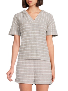 Striped Short Sleeve Hooded Top
