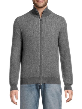 Ribbed Cashmere Zip Cardigan