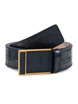 Square Frame Buckle Croc Embossed Leather Belt