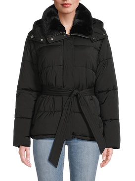Faux Fur Collar Hooded Puffer Jacket