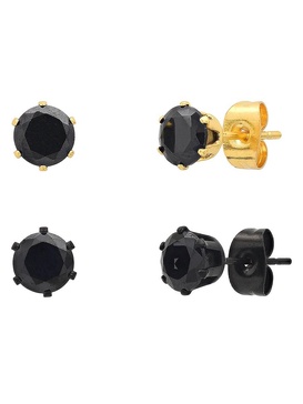 Set of 2 18K Goldplated Stainless Steel Simulated Diamond Stud Earrings
