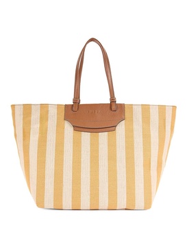 Stripe Leather Trim Tote