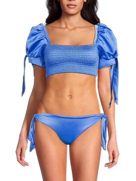 Eileen Aine Smocked Puff Sleeve Bikini Top