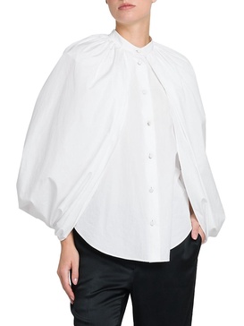 Balloon-Sleeve Cotton Button-Front Shirt