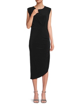Asymmetric Hem Ruched Midi Dress