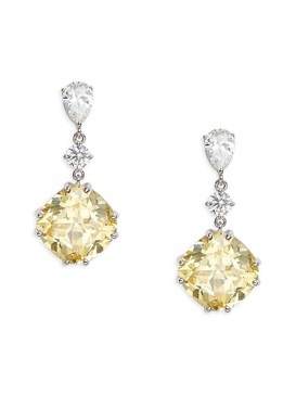Saffron Rhodium Plated Sterling Silver & Cubic Zirconia Drop Earrings