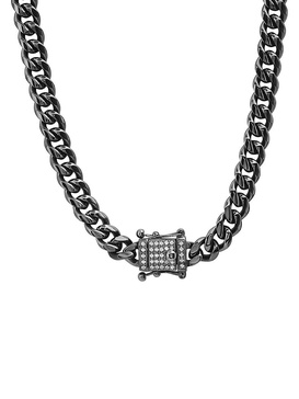 Gunmetal Tone Stainless Steel & Simulated Diamond Cuban Link Chain Necklace