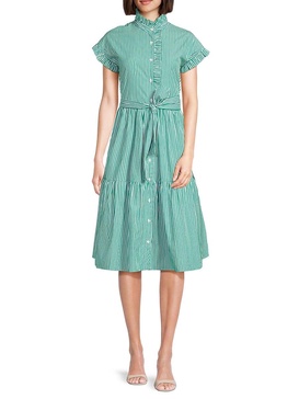 Chloe Striped Ruffle Midi Shirt Dress