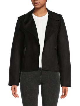 Notch Lapel Faux Suede Open Jacket