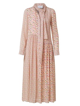 Printed Tie-Neck Midi-Dress