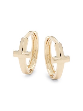 14K Yellow Gold Cross Huggie Earrings