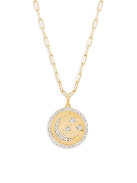 14K Yellow Goldplated Sterling Silver 0.1 TCW Diamond Moon & Star Pendant Necklace