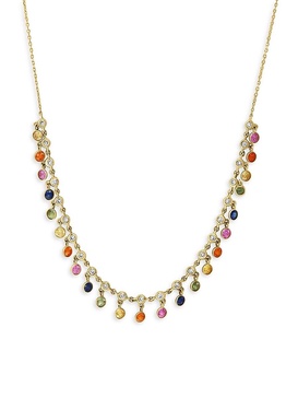14K Yellow Gold, Diamond & Multi Color Sapphire Charm Necklace