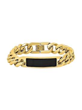Stainless Steel & Simulated Onyx Cuban Chain ID Bracelet
