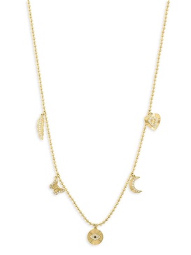 14K Yellow Gold & 0.16 TCW Diamond Beaded Charm Necklace